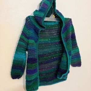 Handmade hooded cardigan open front lightweight toddler to age 5